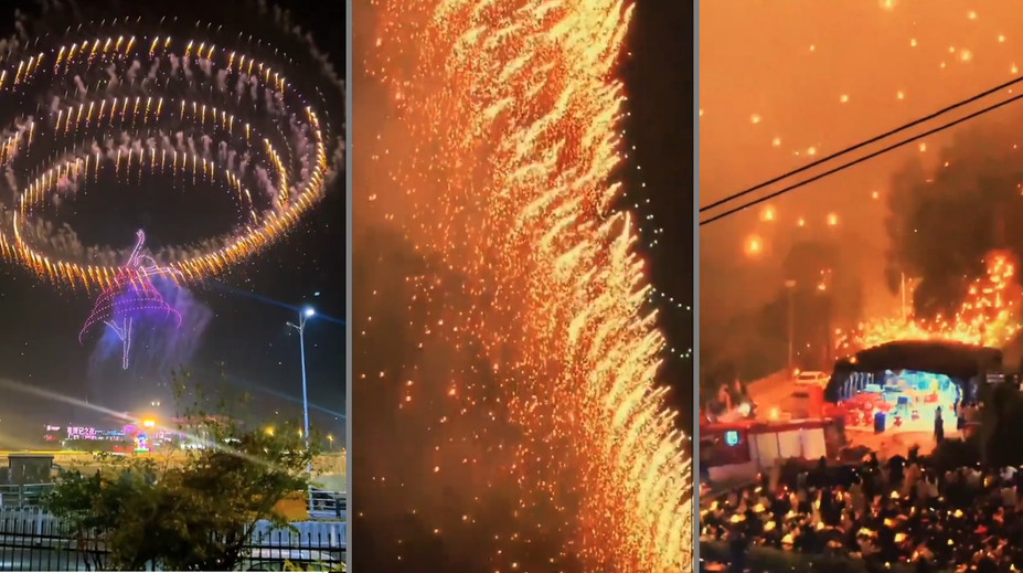 VIDEO: Veľkolepá svetelná šou sa zmenila na chaos. Divákov bombardovali horiace trosky dronov a pyrotechniky