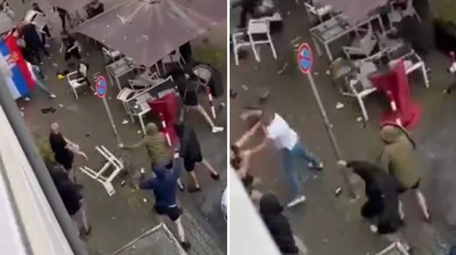 VIDEO: Lietali päste, krv i stoličky. Angličania so Srbmi rozpútali v Gelsenkirchene hromadnú bitku