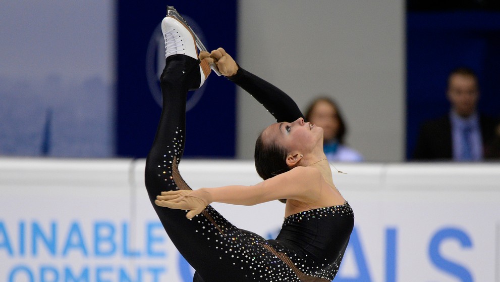 Izraelská krasokorčuliarka Aimee Buchananová počas krátkeho programu na ME v Bratislave.