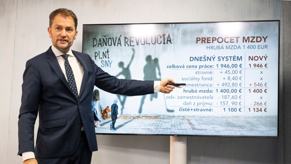 Igor Matovič predstavuje nový prepočet mzdy podľa ním navrhovanej reformy.