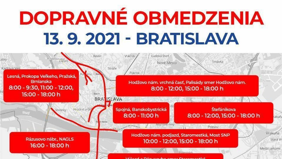 Pondelkové dopravné obmedzenia v Bratislave.