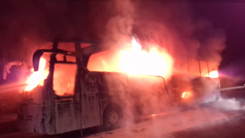 Požiar autobusu na Dargovskom kopci