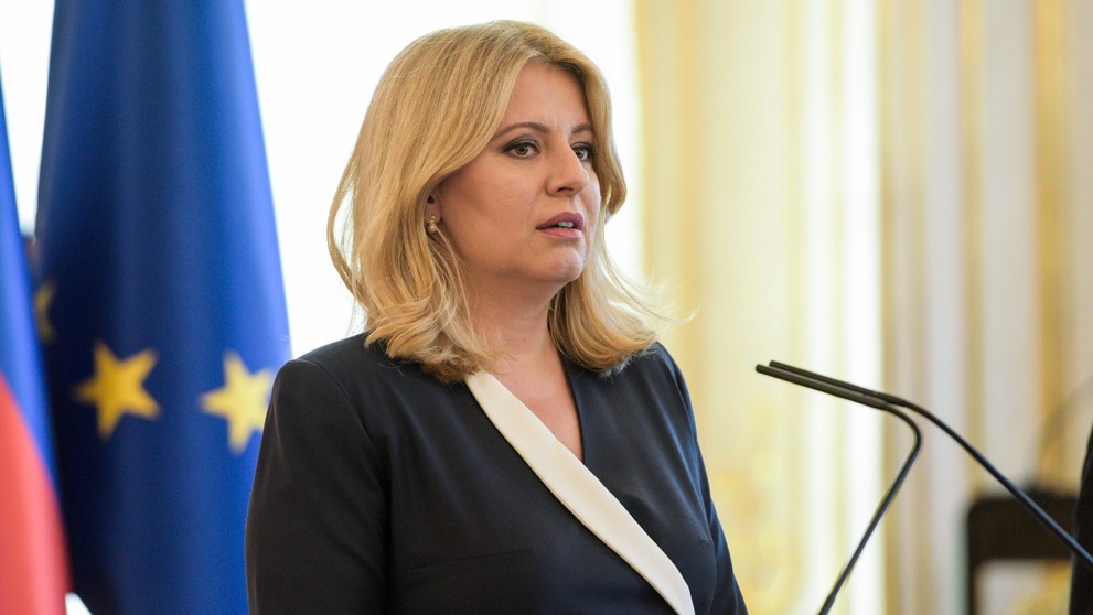 Na snímke prezidentka Zuzana Čaputová oznamuje, že nebude opätovne kandidovať v budúcoročných voľbách na post hlavy štátu v Prezidentskom paláci v utorok 20. júna 2023.