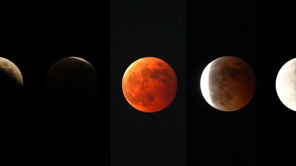 Rôzne fázy zatmenia Mesiaca na snímke z juhokórejského mesta Kwangdžu.