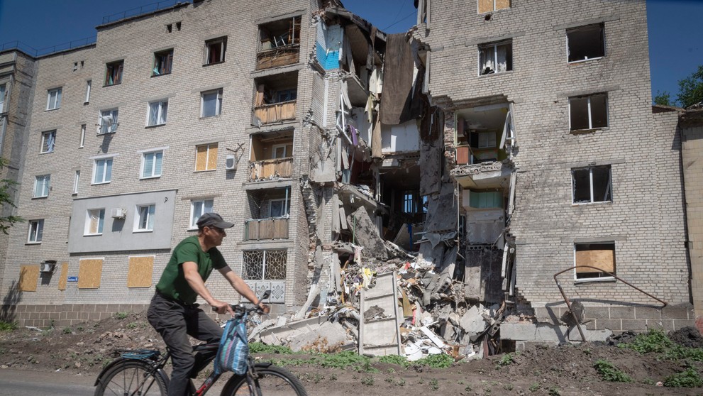 Zničené mesto Bakhmut v Donbase