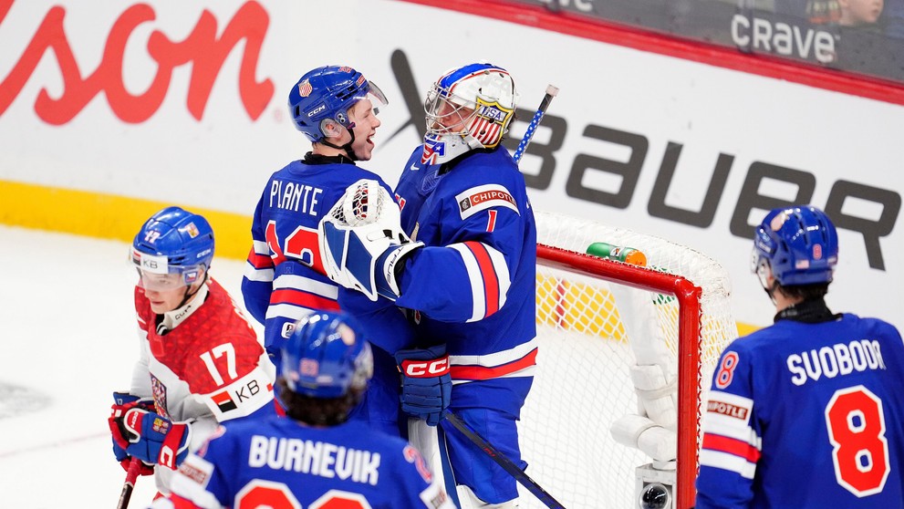 Momentka zo zápasu Česko - USA na MS do 20 rokov v hokeji