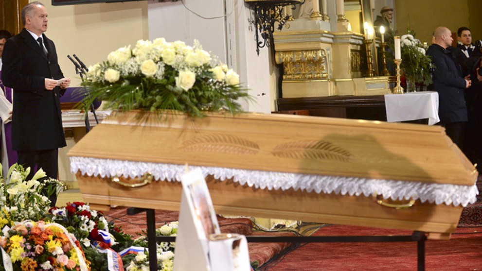 Prezident Andrej Kiska počas príhovoru na zádušnej omši za zosnulého kňaza Antona Srholca.