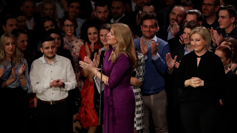 Zuzana Čaputová počas volebnej noci po 2. kole volieb.