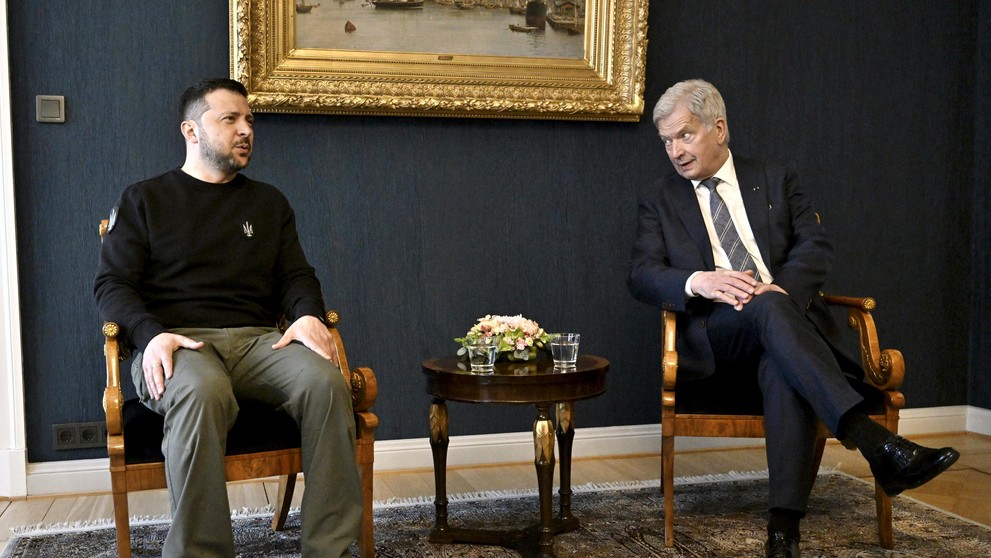 Ukrajinský prezident Volodymyr Zelenskyj počas návštevy Fínska