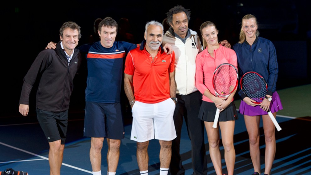 Aktéri exhibície Tennis Champions v NTC v Bratislave.