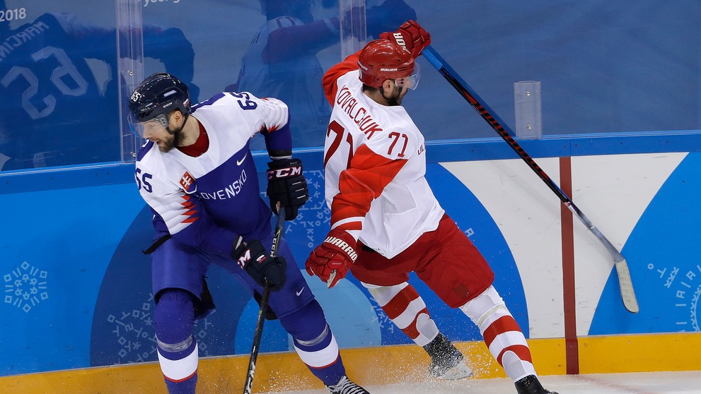 Útočník Slovenska Marcel Haščák jasá po góle v sieti Olympionikov z Ruska v zápase ZOH 2018.