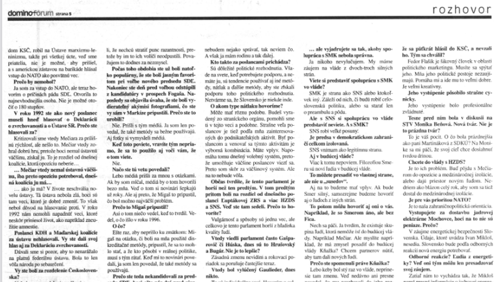 Rozhovor Roberta Fica pre Domino fórum