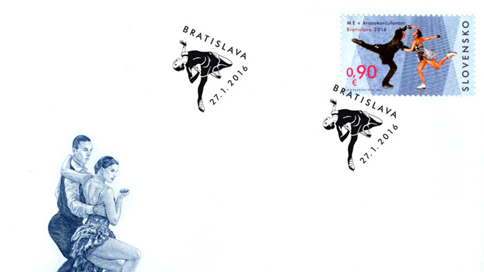 Obálka prvého dňa ME v krasokorčuľovaní.