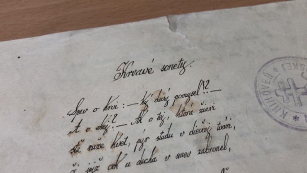 Rukopis Krvavých sonetov od Pavla Országha Hviezdoslava.