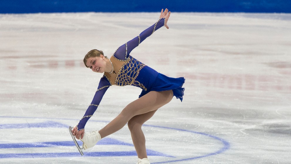 Nicole Rajičová počas krátkeho programu žien na ME v krasokorčuľovaní.