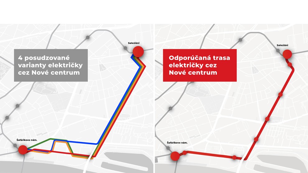 Vizualizácia električkovej trate na Pribinovej ulici.