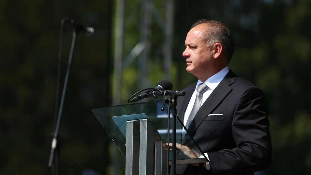 Prezident Andrej Kiska reční počas osláv 72. výročia SNP.