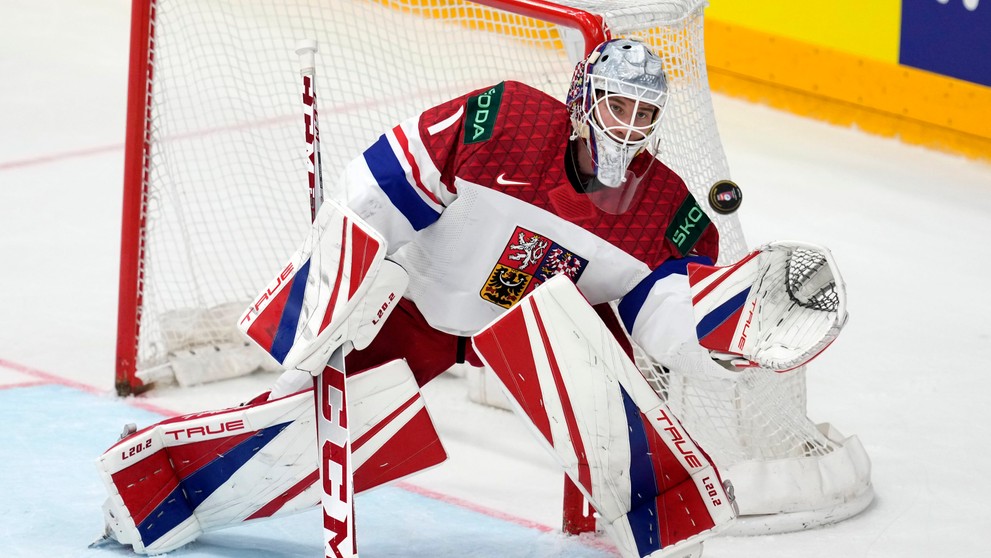 Český brankár Lukáš Dostál vo finále majstrovstiev sveta v hokeji 2024