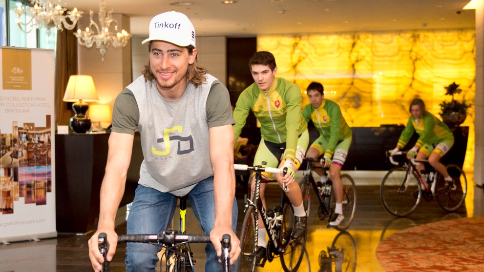 Peter Sagan počas tlačovej konferencie pri príležitosti prezentácie nového projektu CyS Peter Sagan Academy.