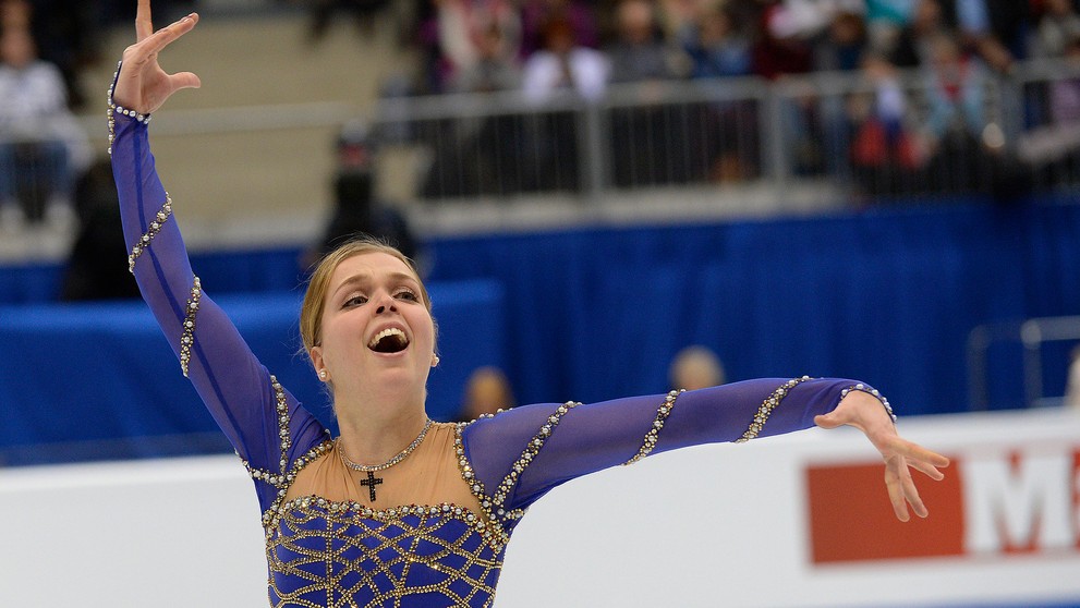Nicole Rajičová počas krátkeho programu žien na ME v krasokorčuľovaní.