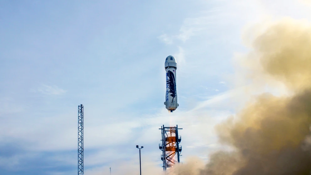 Štart rakety The New Shepard, ktorej sa podarilo pristáť späť na zemi.