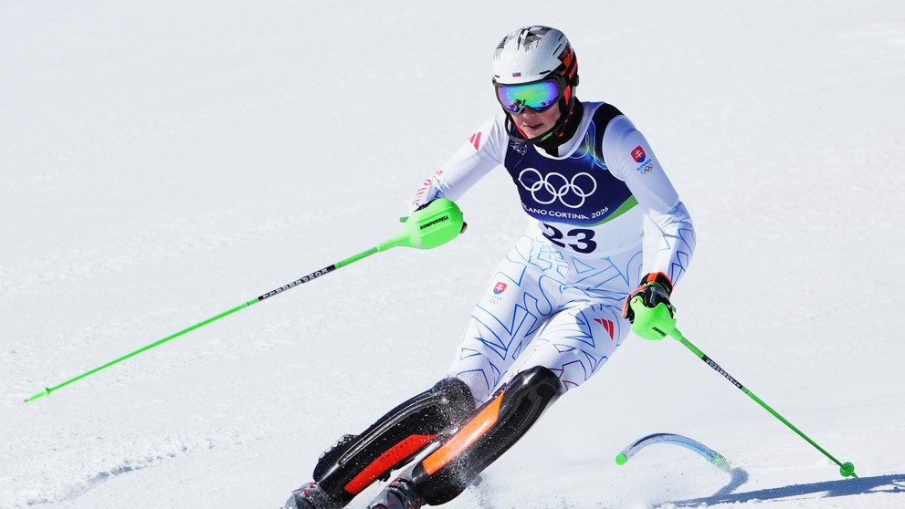 Petra Vlhová počas pretekov v slalome na ZOH 2026.