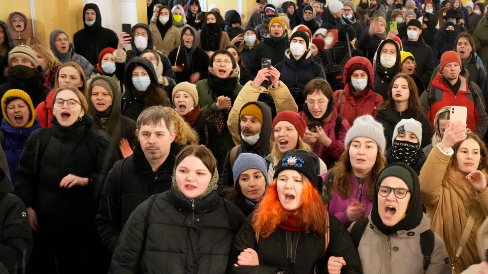 Protivojnové protesty v Moskve.