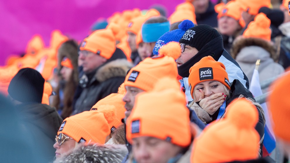 Fanúšikovia Petry Vlhovej počas prvého kola obrovského slalomu žien v Jasnej.