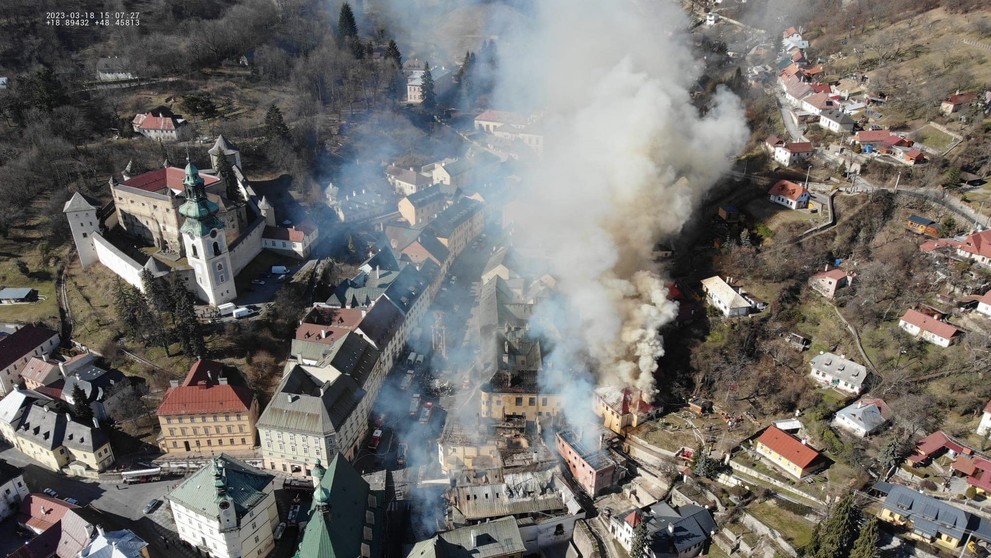 Požiar v centre Banskej Štiavnice.