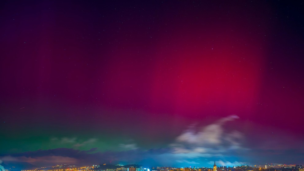 Polárna žiara nad Prešovom. 