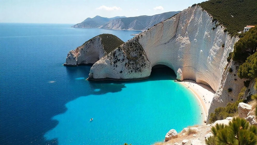 Pláž Navagio na ostrove Zakynthos.