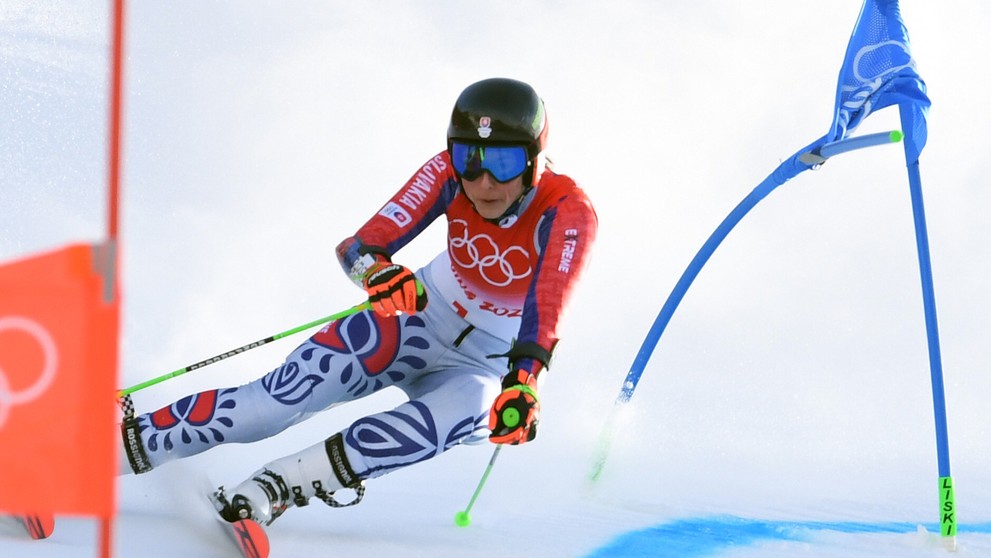 Slovenská lyžiarka Petra Vlhová počas 1. kola obrovského slalomu na ZOH 2022.