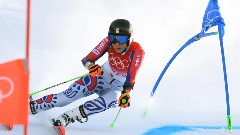 Slovenská lyžiarka Petra Vlhová počas 1. kola obrovského slalomu na ZOH 2022.