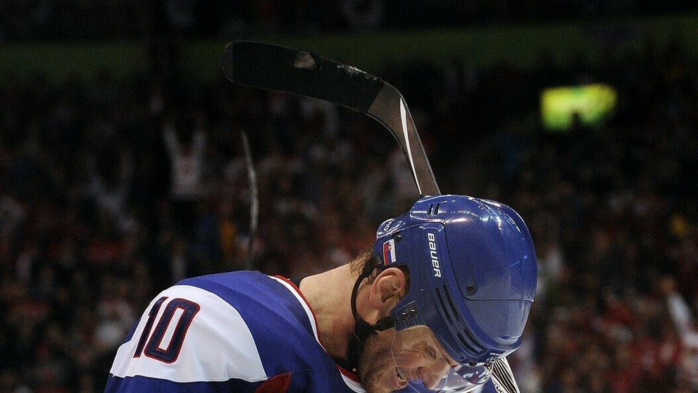 Marián Gáborík oslavuje gól na ZOH 2010.