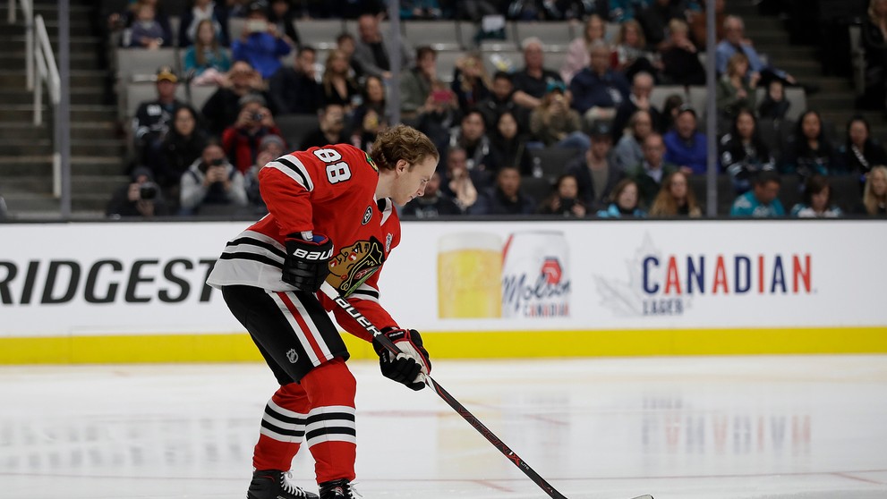 Patrick Kane z Chicaga v Súťaži zručností v rámci All star víkendu NHL.