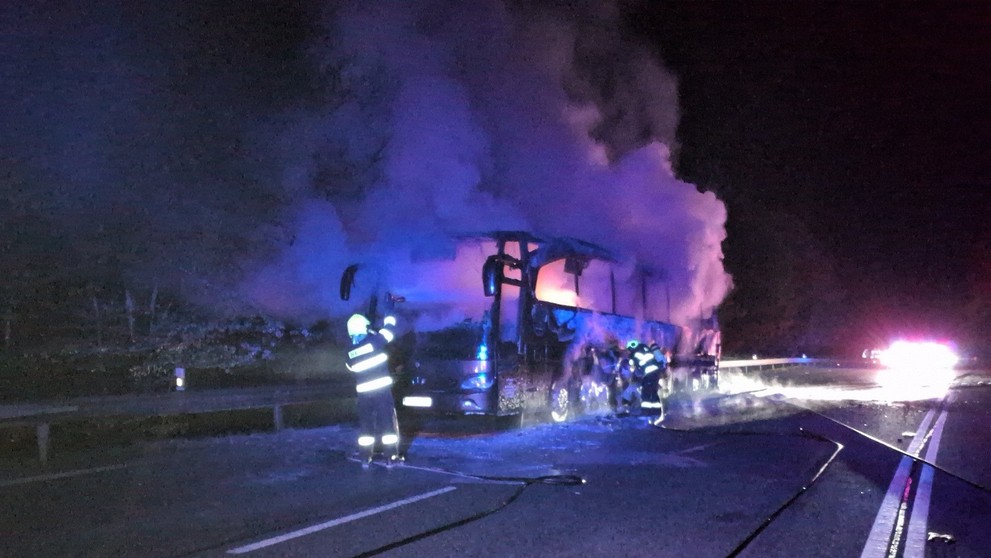 Požiar autobusu na Dargovskom kopci
