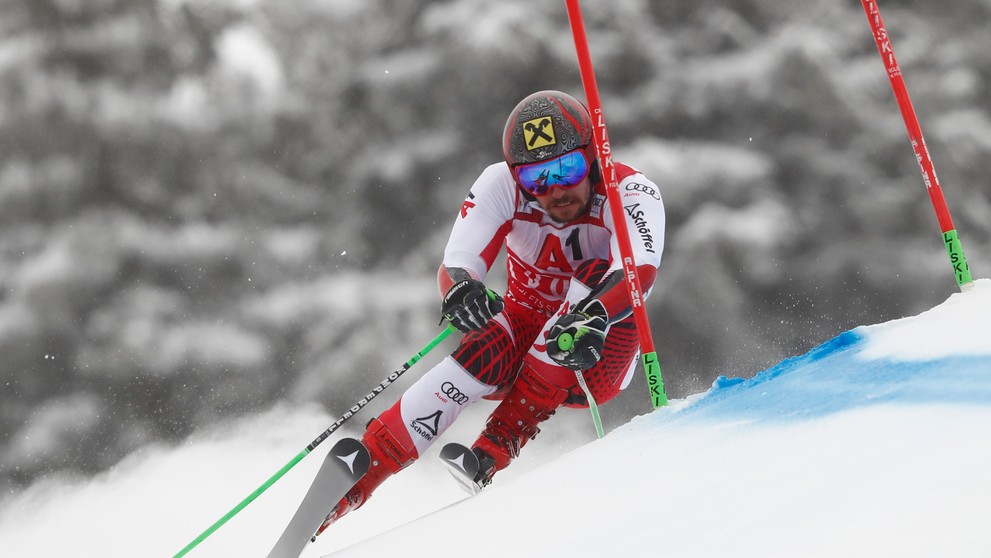 Alpský lyžiar Henrik Kristoffersen v obrovskom slalome v Bansku.