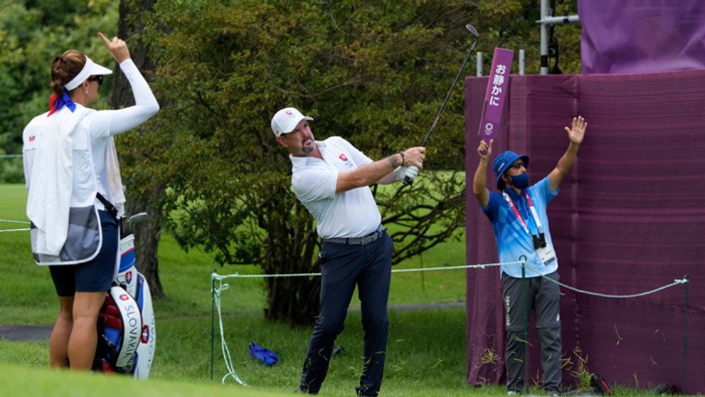 Rory Sabbatini s manželkou Martinou na OH v Tokiu.