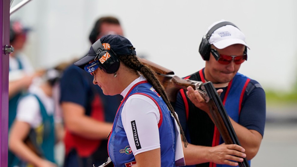 Jana Špotáková a Marián Kovačócy v mixe v trape na OH v Tokiu.