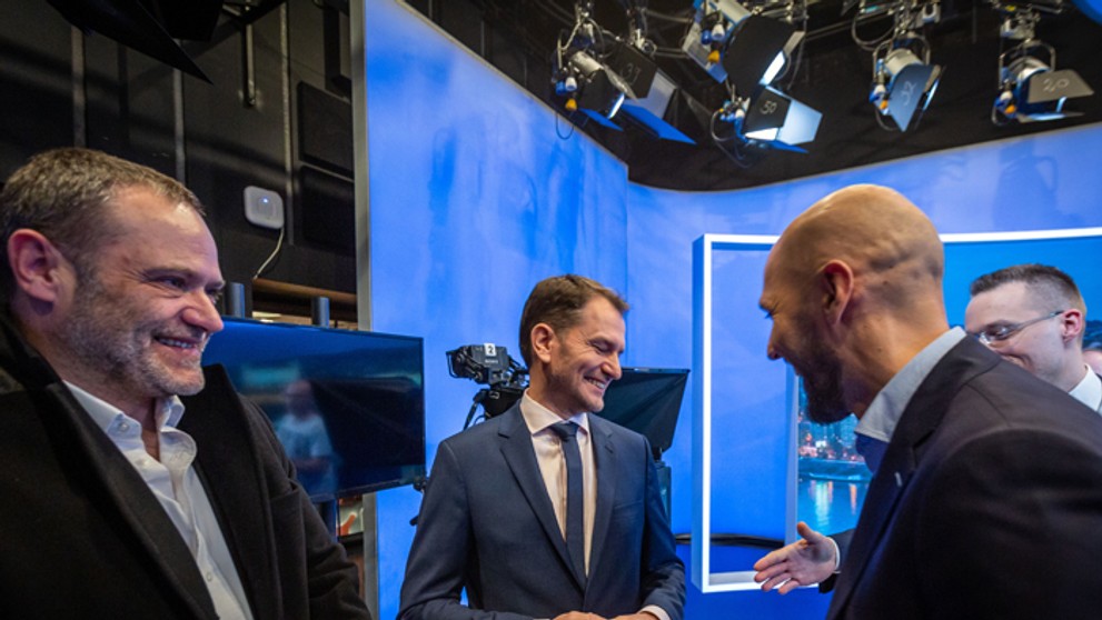 Marian Kotleba, Igor Matovič a Michal Truban v predvolebnej debate na TV Markíza.