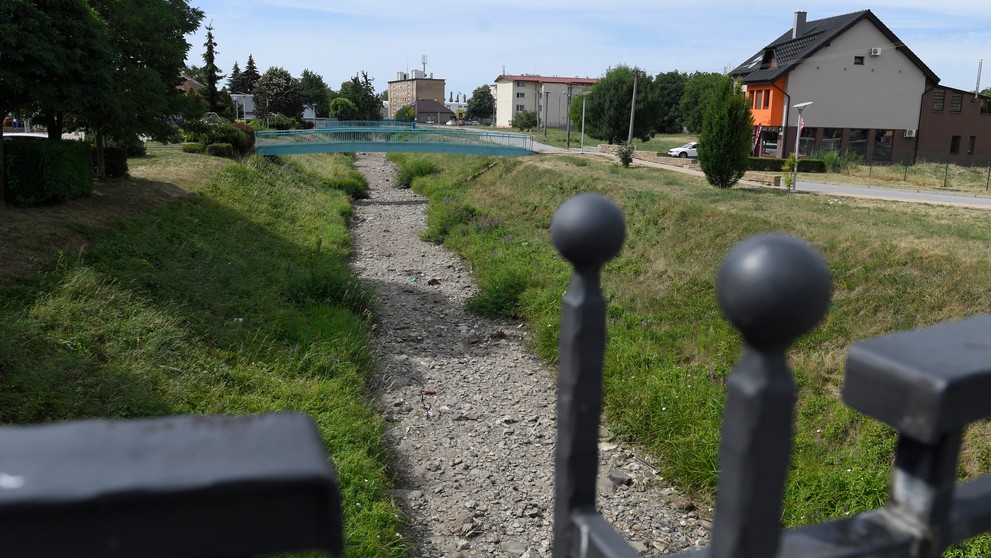 Na snímke vyschnuté koryto rieky Bodva v Moldave nad Bodvou.