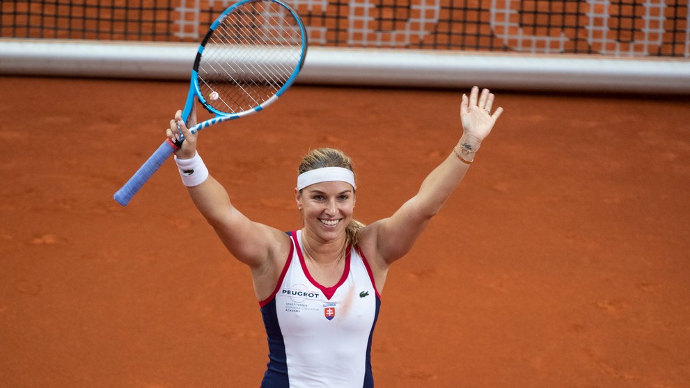 Tenistka Dominika Cibulková oslavuje triumf vo svojom poslednom zápase za reprezentáciu.