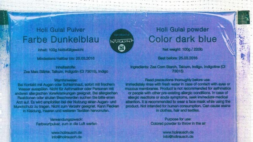 Farebný prášok vyrobený v Indii - Holi Gulal Pulver – holi colour powder. 