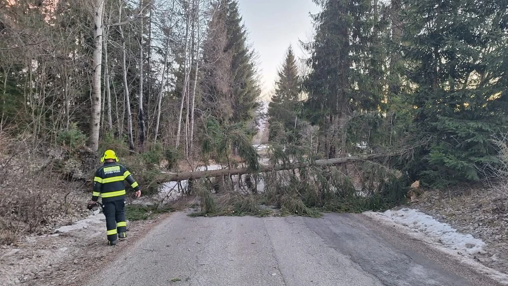 Odstraňovanie následkov silného vetra pri Liptovskej Tepličke.