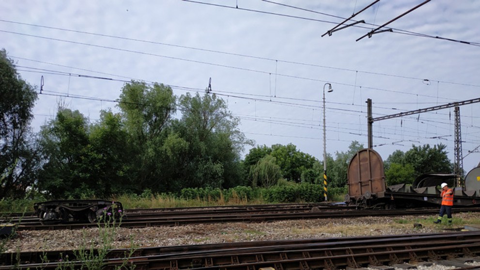 Vykoľajený vlak v Trnovci nad Váhom.