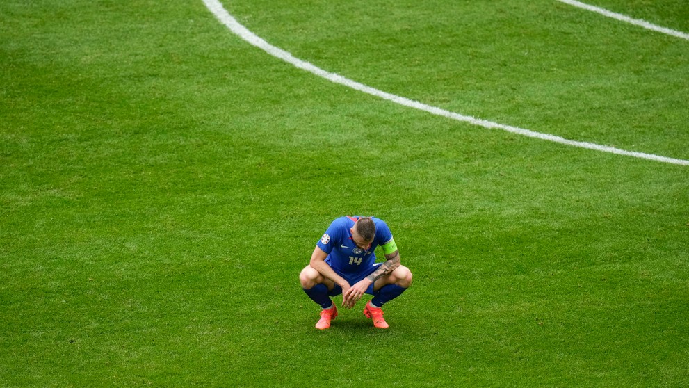 Milan Škriniar v zápase s Ukrajinou