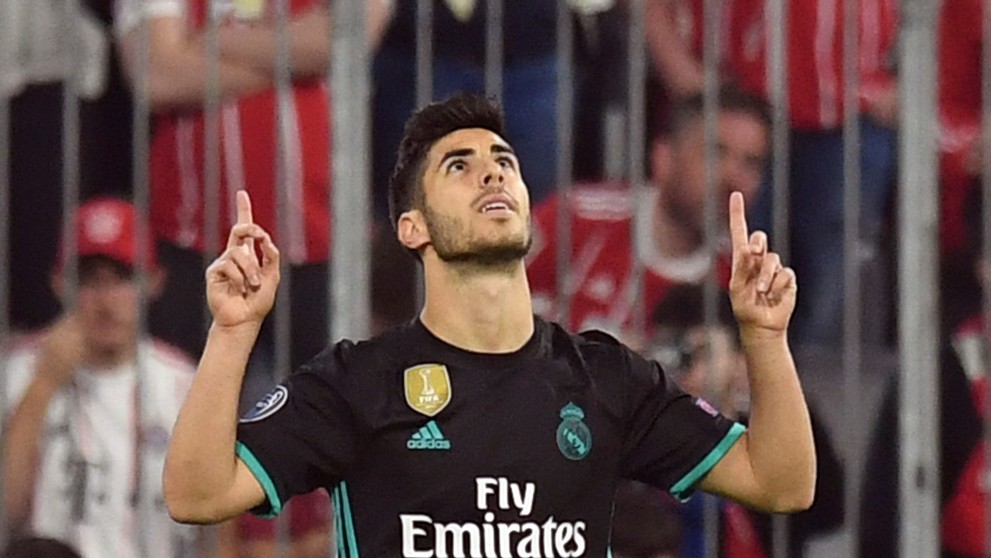 Marco Asensio z Realu jasá po góle v prvom semifinále LM na pôde Bayernu.
