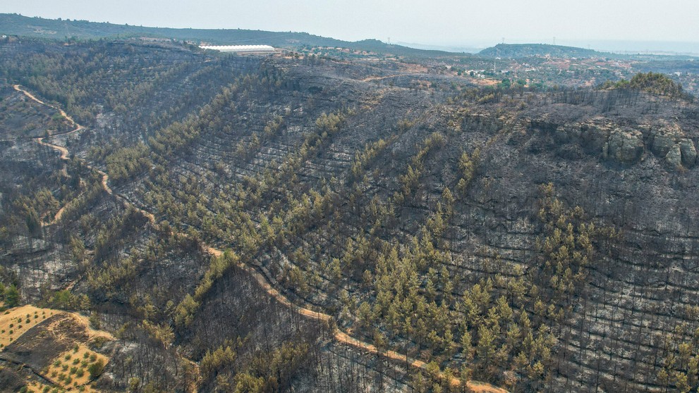 Následky požiaru v okolí tureckého mesta Antalya.