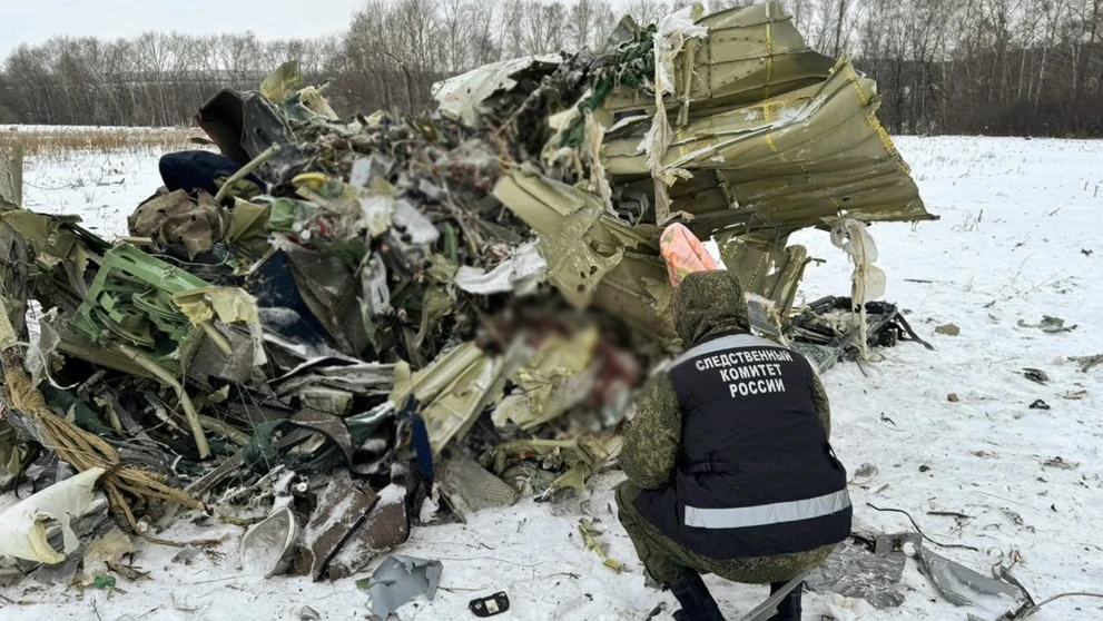 Trosky ruského vojenského lietadla Il-76.