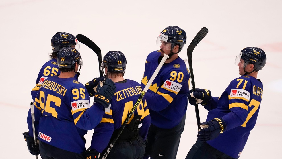 Švédska radosť z gólu do siete Slovenska na MS 2024.